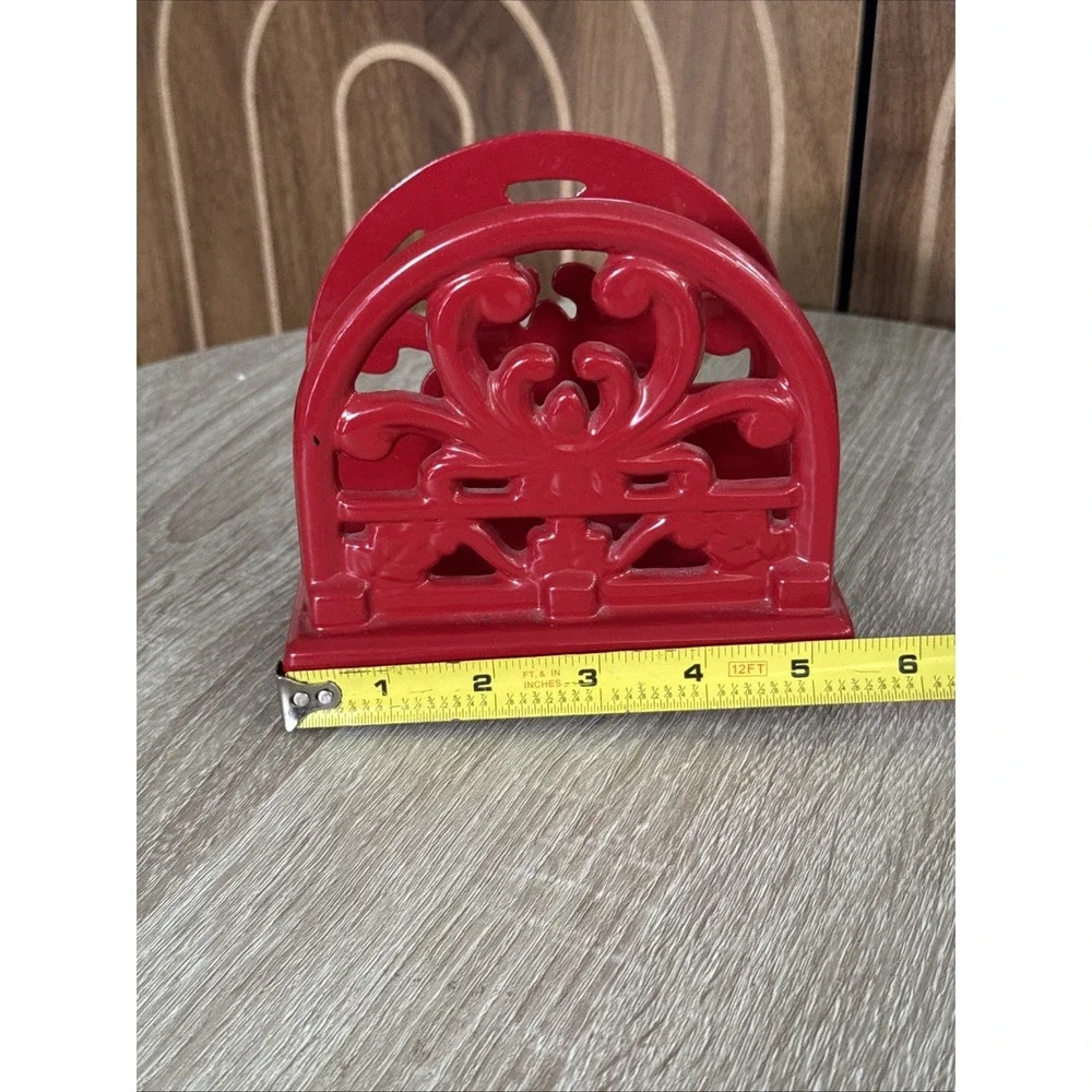 Red Cast Iron Napkin Holder Rustic Metal Napkin/Letter Holder